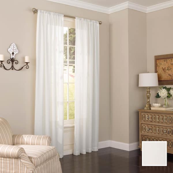 Eclipse Chelsea White Solid Polyester 52 in. W x 84 in. L Sheer Single Rod Pocket Curtain Panel