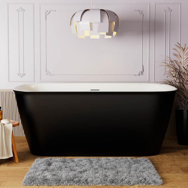 Mokleba MUTE 59 in. Acrylic Rectangle Flatbottom Freestanding Non-Whirlpool Double Slipper Soaking Bathtub in Black