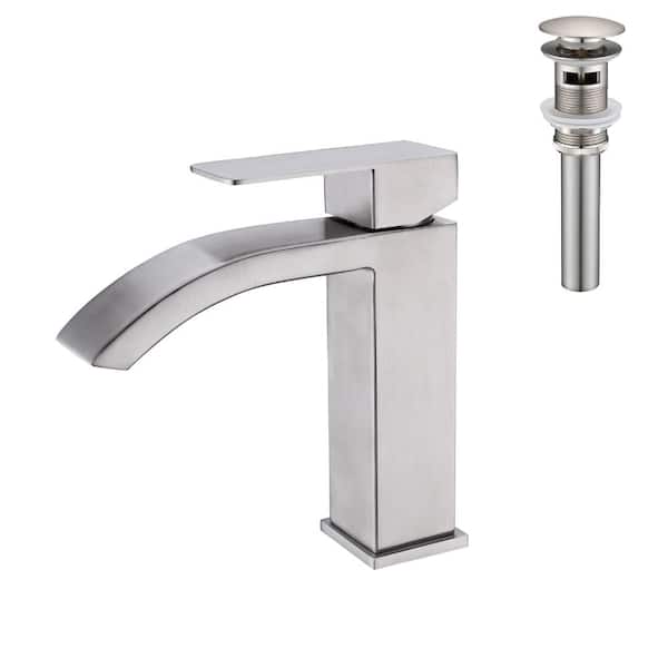 Waterfall Spout Bathroom Sink Single Handle Faucet with Pop-Up Drain (with Overflow)