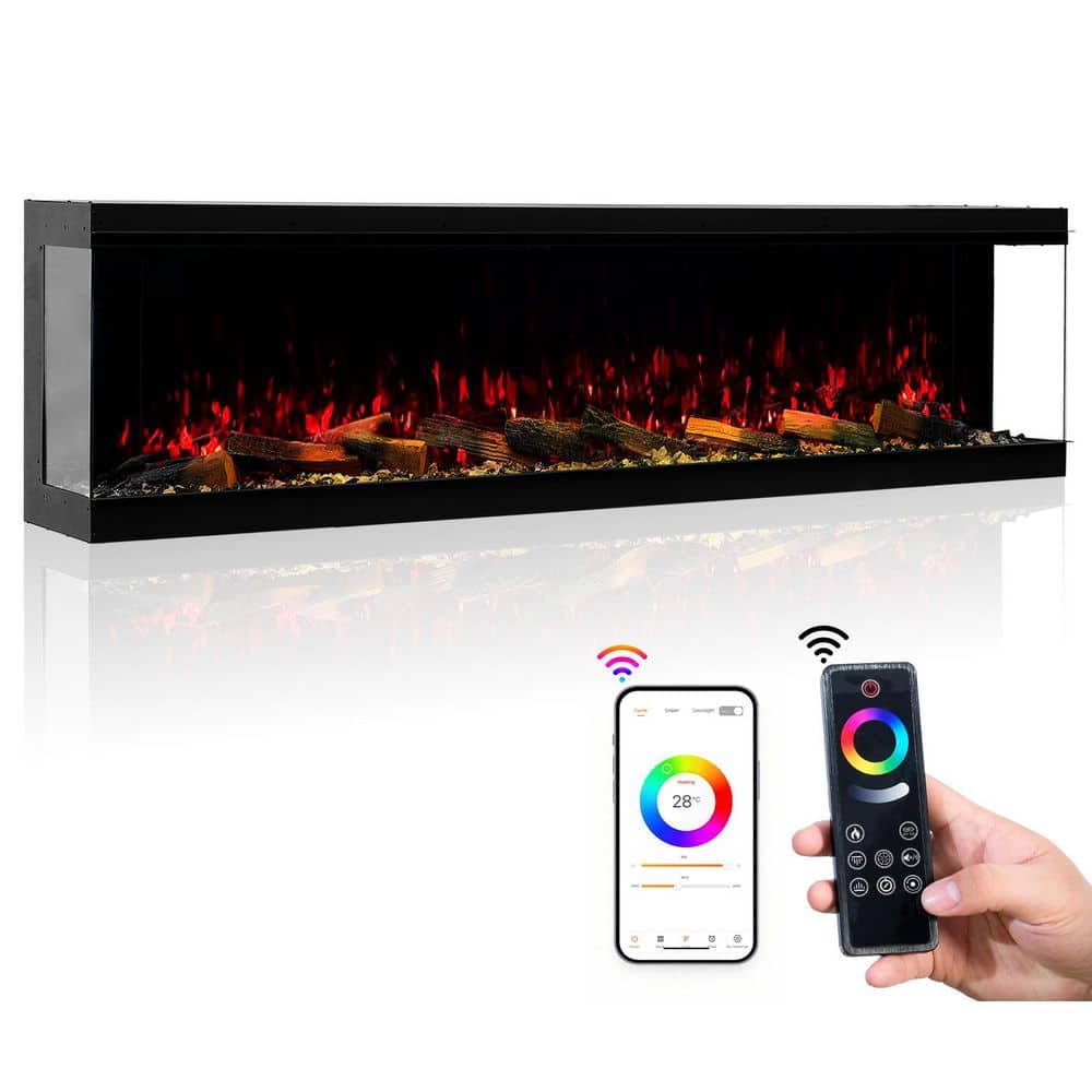 Mondawe 72 in. W Smart Build in Electric Fireplace Insert, 3 Sided