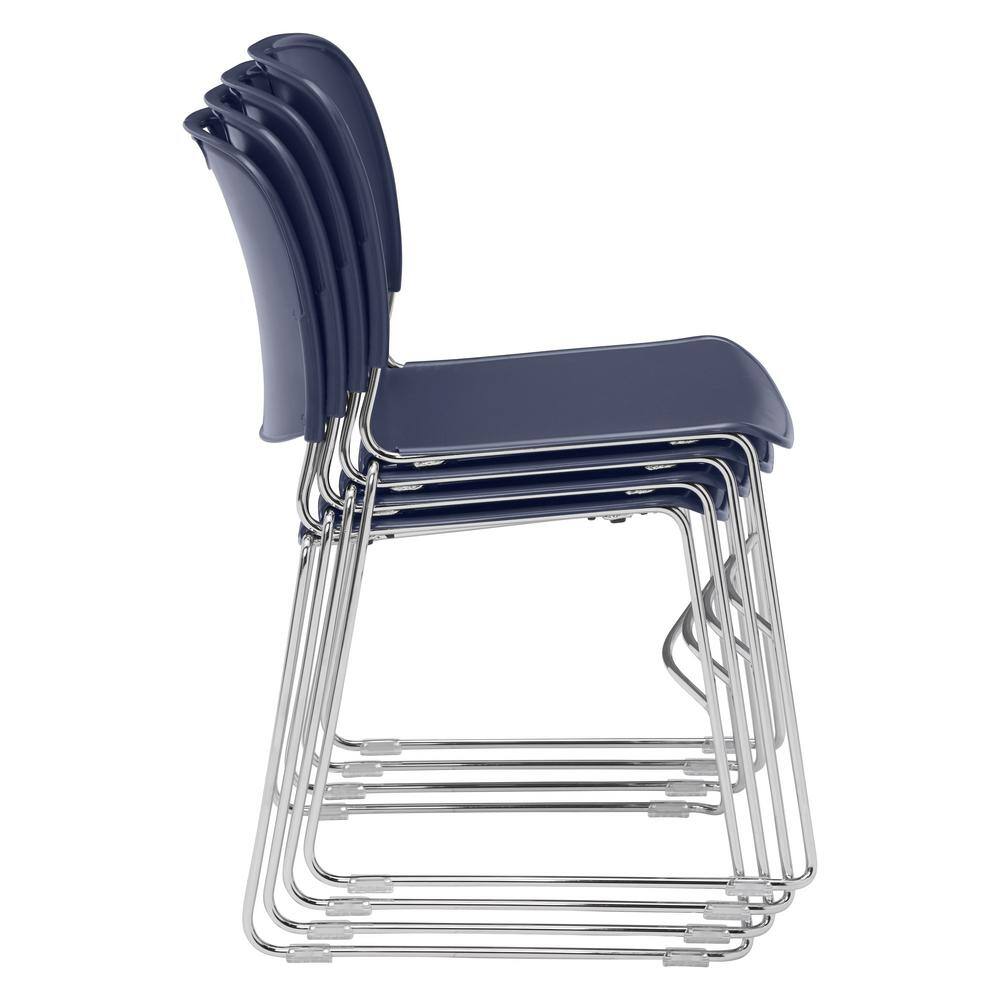 Navy Blue Armless Metal Stacking Chair