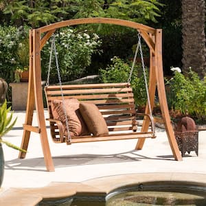 Tulip 76in. 2-person teak stained Wood Patio Swing