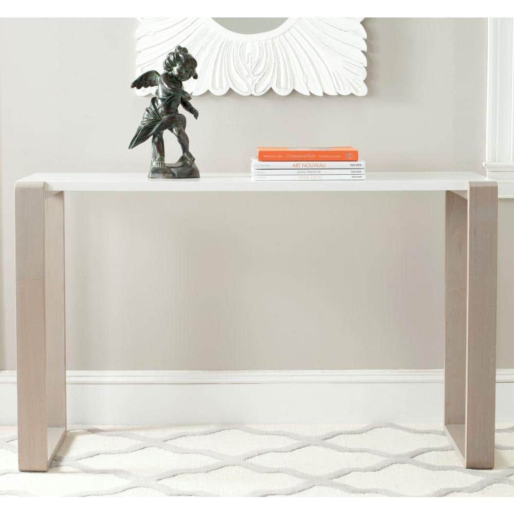 White and Grey Lacquered Wood Hallway Table with Storage