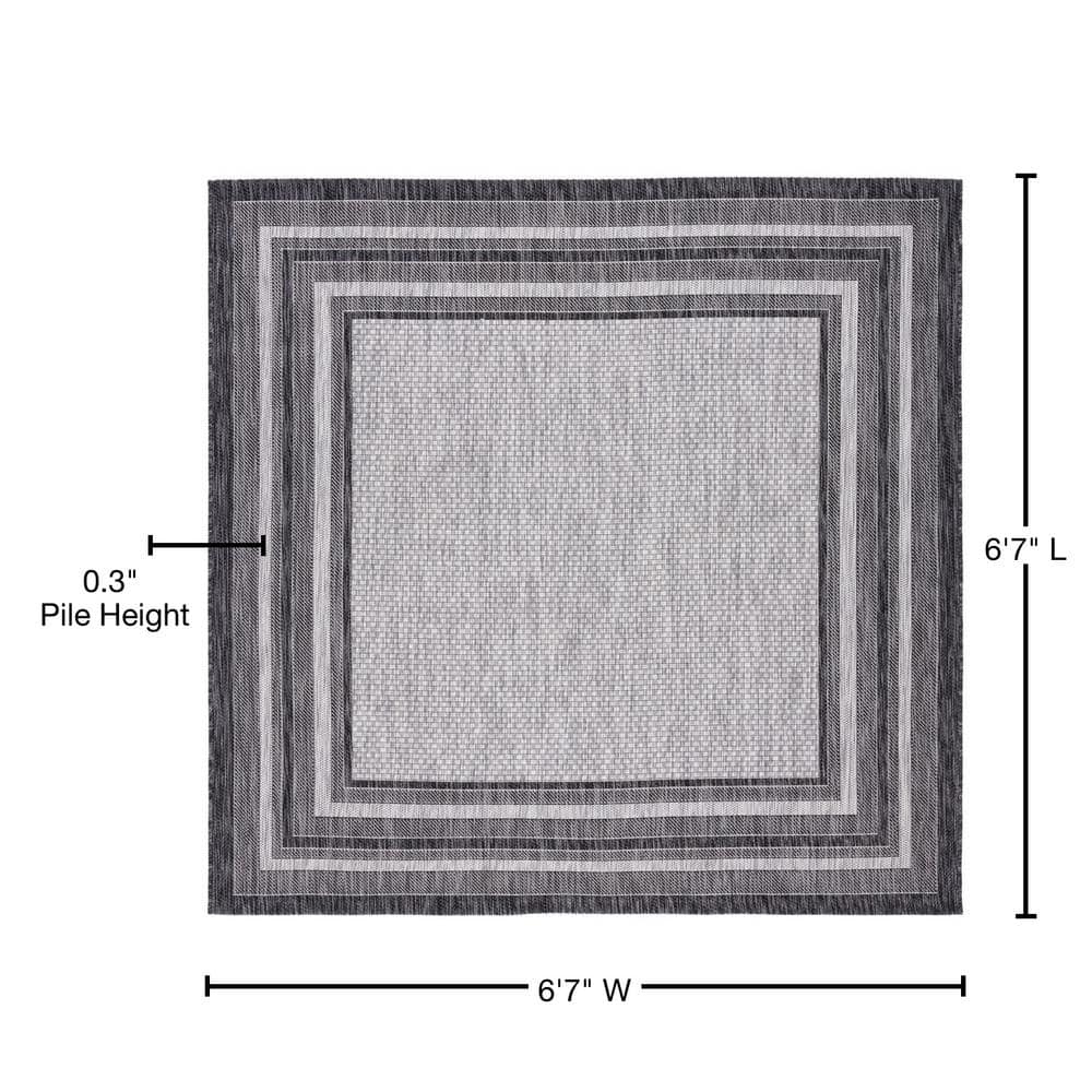 Reversible Light Grey/Black Synthetic Square Rug - Easy Care, Stain-Resistant