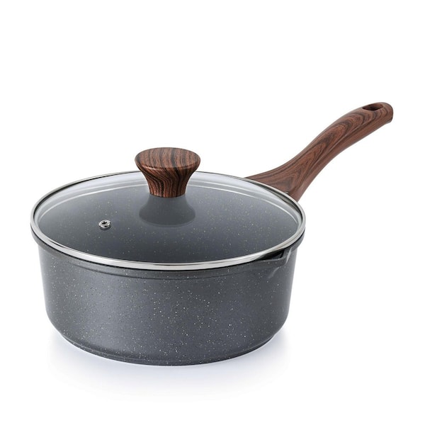 3-Quart Nonstick Sauce Pan with Double Spout, Swiss Granite Coating, Induction Compatible, Glass Lid & Stay-Cool Handle
