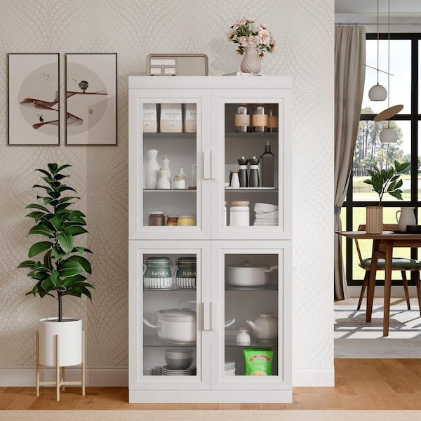 Lirago White Wood 62 in. H Storage Cabinet with Adjustable Shelves