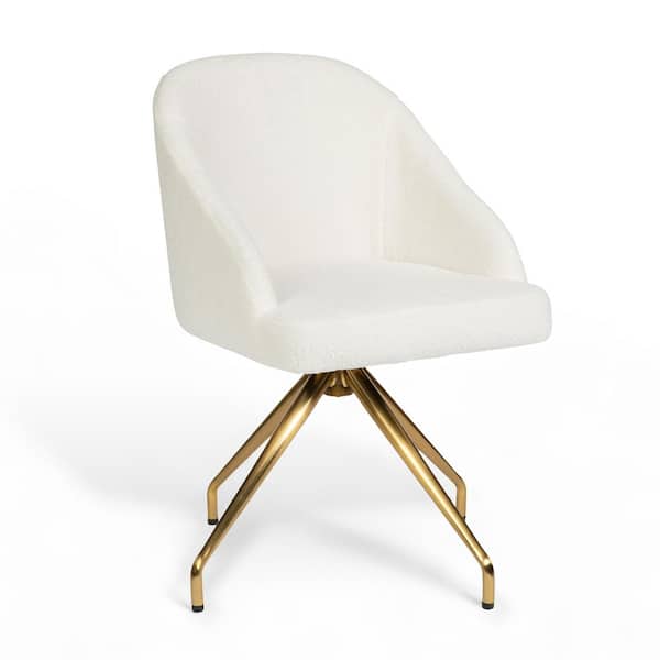 Sora Fabric Stationary Swivel Office Chair in Off White/Polished Brass with Arms