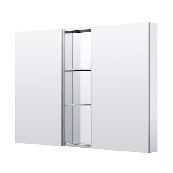 52 in. W x 36 in. H Rectangular Chrome Aluminum Medicine Cabinet with Mirror