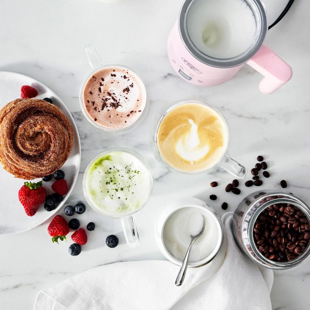 Pink Ceramic Electric Milk Frother with 4-in-1 Functionality