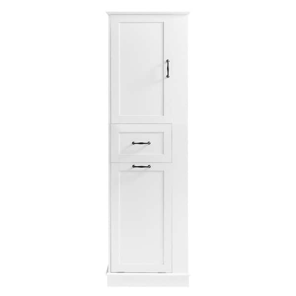 20.3 in. W x 13.8 in. D x 67.8 in. H White MDF Freestanding Linen Cabinet with Adjustable Shelves