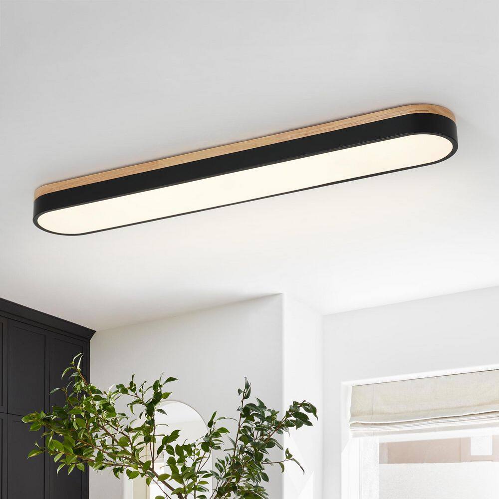 HUOKU Lumin 1-Light 37.4 in.W Matte Black Integrated LED Flush
