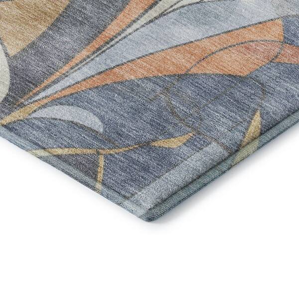 Mayfield Premium Machine Washable Abstract AMF2174 Denim 8 ft. x 8 ft. Round Rug