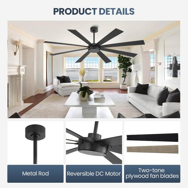 MLiAN 72 in. 8-Plywood Double-Sided Black and Driftwood Blades
