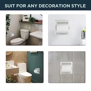 Bathroom Recessed Toilet Paper Holder Wall Mount Rear Mounting Bracket Included White in Bathroom