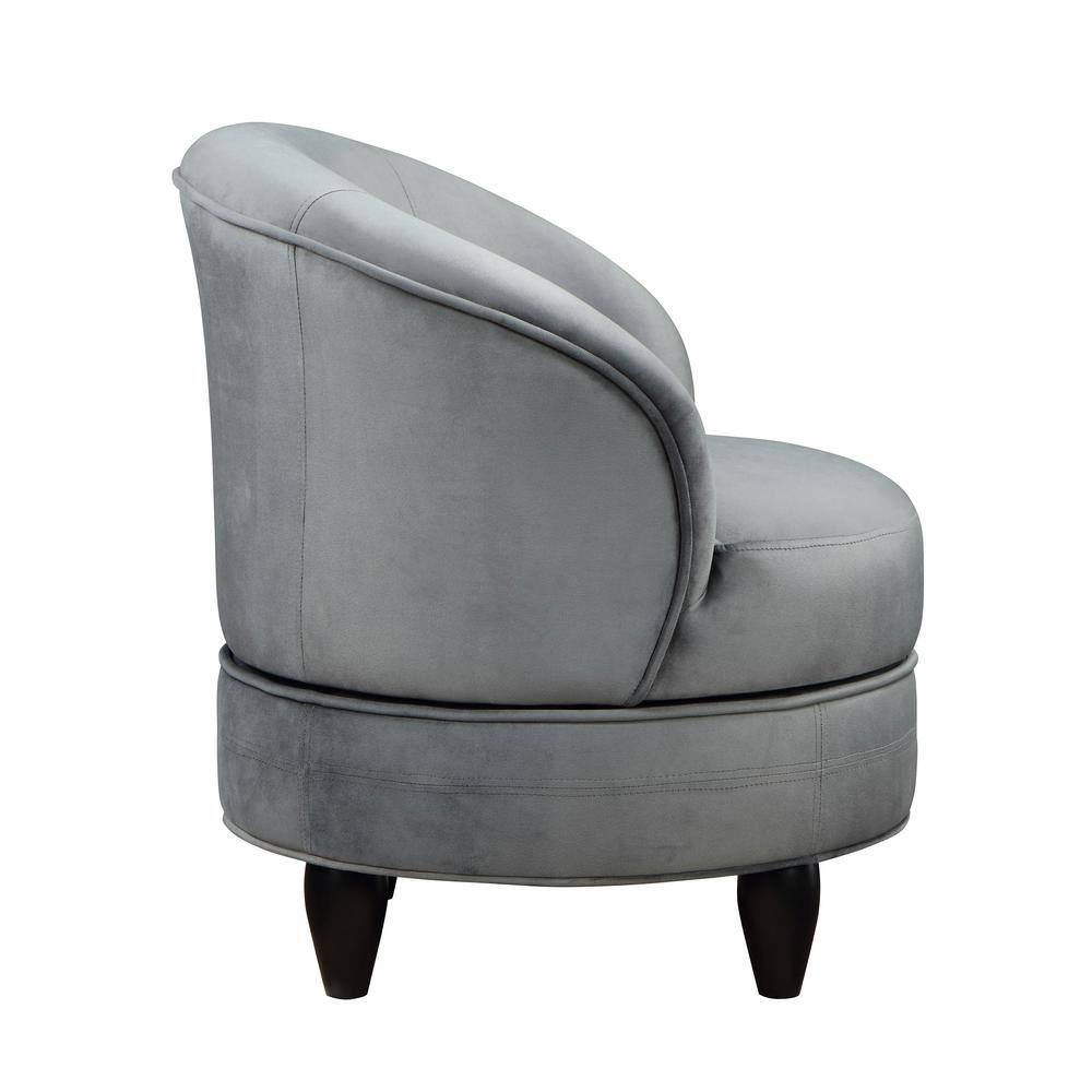 Sophia Compact Gray Velvet Swivel Barrel Chair