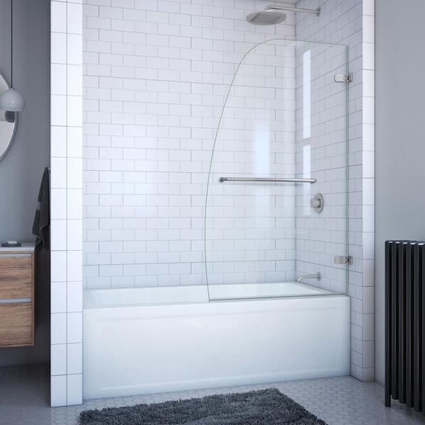 DreamLine Aqua Uno 34 5/16 in. x 58 in. Frameless Hinged Tub Door in Brushed Nickel