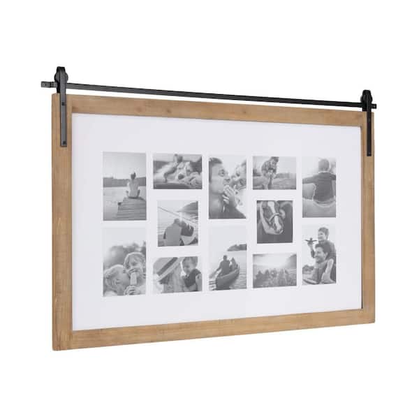 Cates 34 x 20 Matted to 12op Rustic Brown Wood Hanging Collage Frame