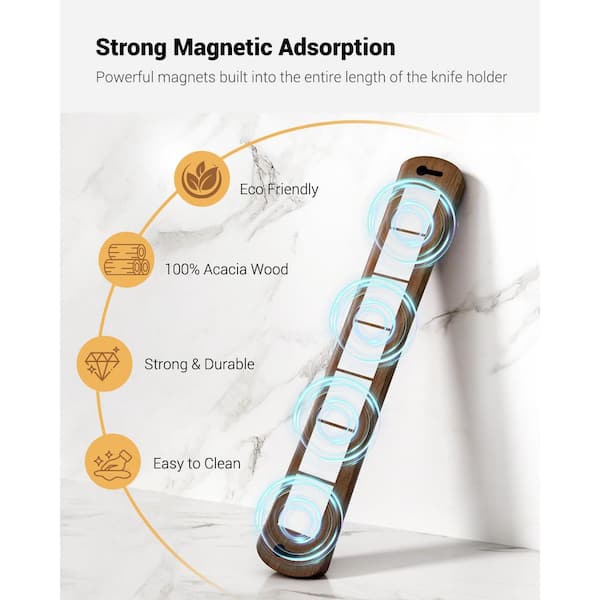 16 in. Acacia Wood Magnetic Knife Holder Strip Wall-Mounted Secure Knife Storage Organizer with Full-Length Magnet