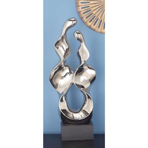 Silver Ceramic Abstract Sculpture with Black Base