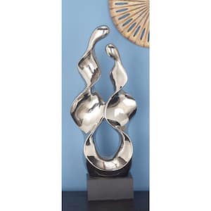 6 in. x 27 in. Silver Ceramic Abstract Sculpture with Black Base