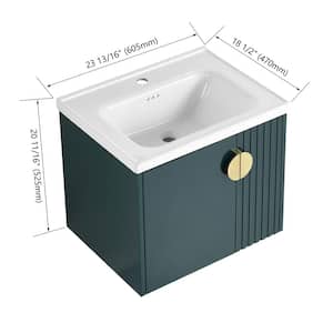 23.81 in. W x 18.5 in. D x 20.68 in. H Single Sink Wall Mounted Bath Vanity in Green with White Ceramic Top