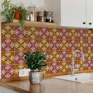 Brown and Dark Goldenrod R1018 4 in. x 4 in. Vinyl Peel and Stick Backsplash Tiles (24-Pack)