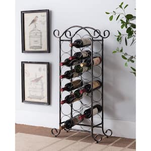 Signature Home Brushed Copper Metal Wine Rack, 21 Bottle Floor Standing Organizer 17 in. W x 8 in. L x 37 in. H