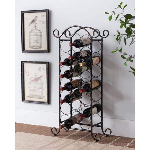 Signature Home Signature Home Brushed Copper Metal Wine Rack, 21 Bottle Floor Standing Organizer 17 in. W x 8 in. L x 37 in. H