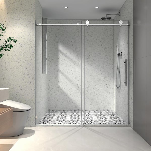 Unbranded 48 in. W x 76 in. H Sliding Frameless Shower Door in Chrome Finish with Clear Glass