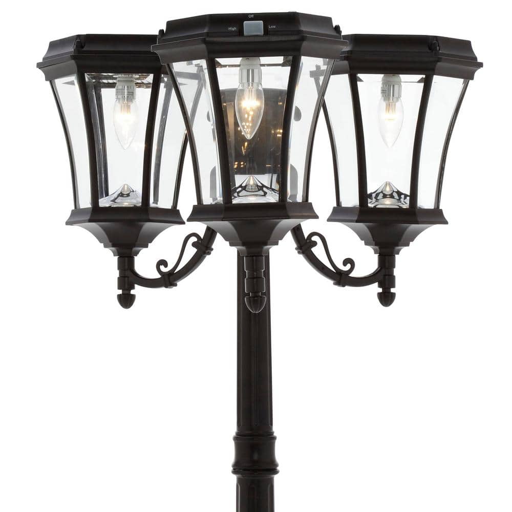 Victorian Style Black Aluminum Triple Solar Lamp Post