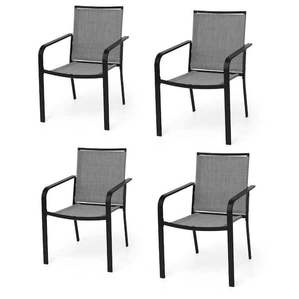 Anmutig Stackable Metal Patio Outdoor Dining Chair-Gray 4-Chairs
