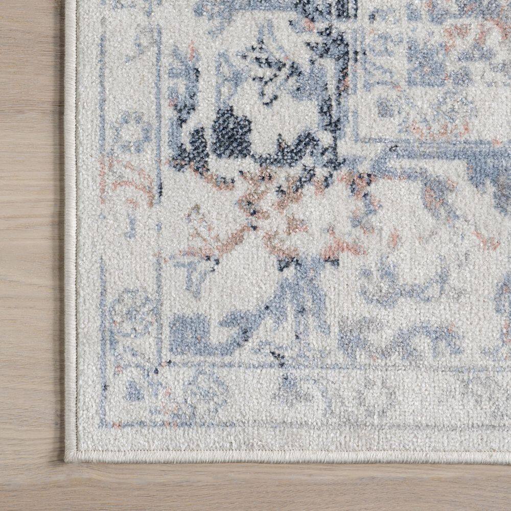 Everlee Faded Persian Blue and Beige Washable Area Rug