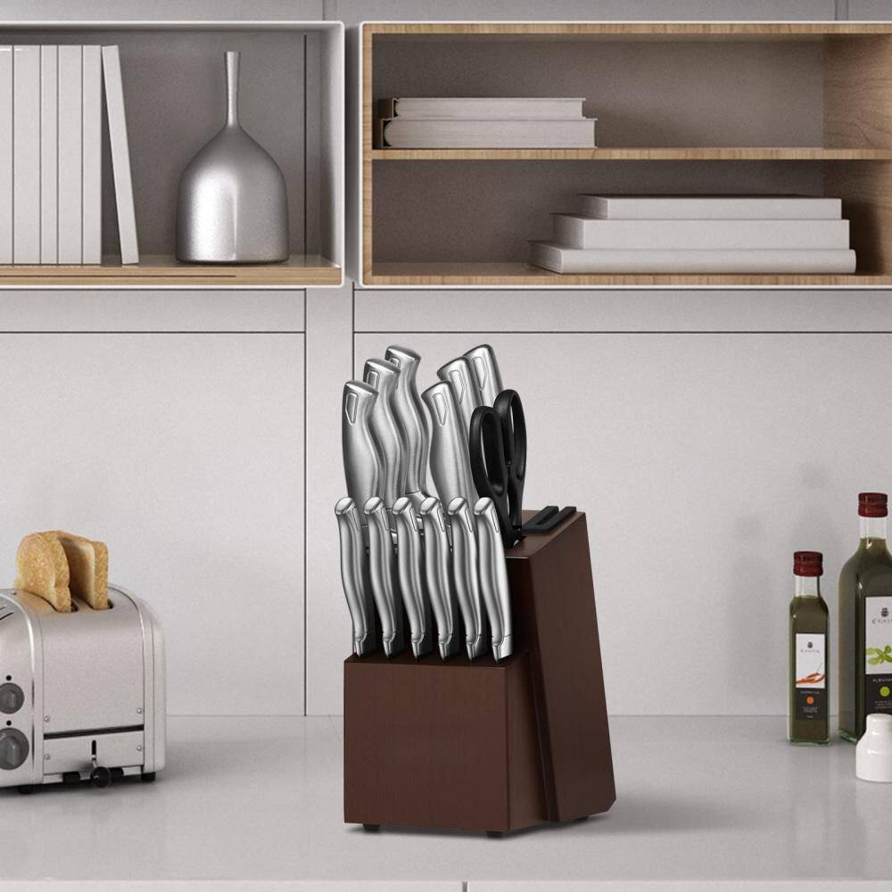 15-Piece Serrated Kitchen Knife Set with Block and Built-in Knife Sharpener, German Stainless Steel Knife Block Set price history on PriceWatchPro