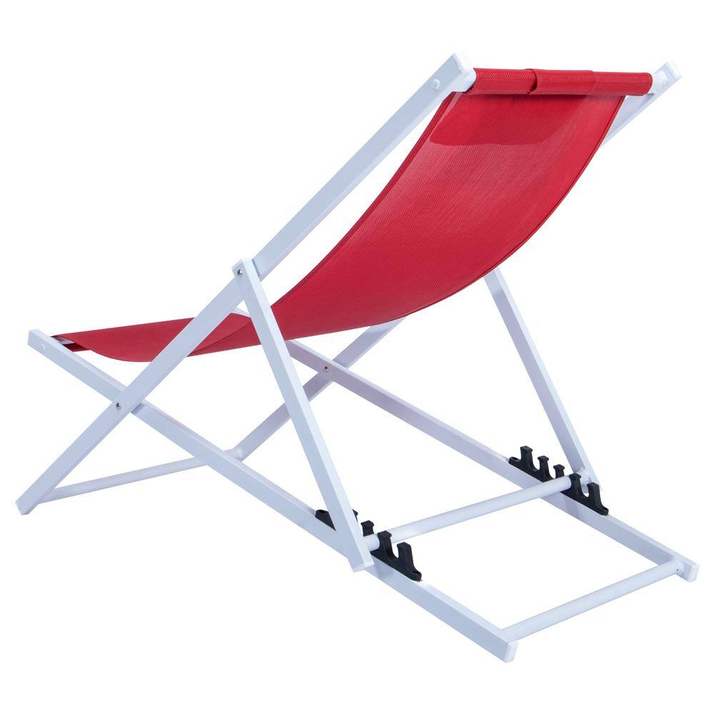 Sunset Red Sling Outdoor Lounge Chair with Removable Headrest