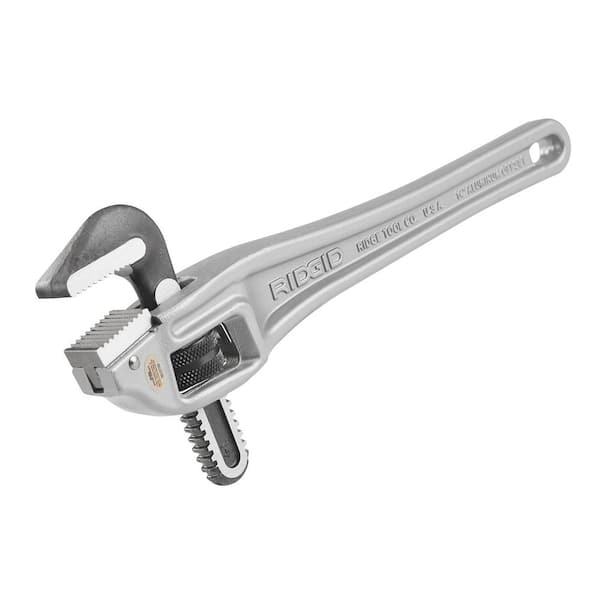 RIDGID 14 in. Aluminum Offset Pipe Wrench with Narrow Hook Jaw Parallel to Handle for Tight Spaces & Overhead Applications