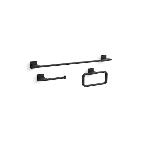 Mavera 3-Piece Bath Hardware Set with Towel Bar, Toilet Paper Holder and Hand Towel Holder in Matte Black