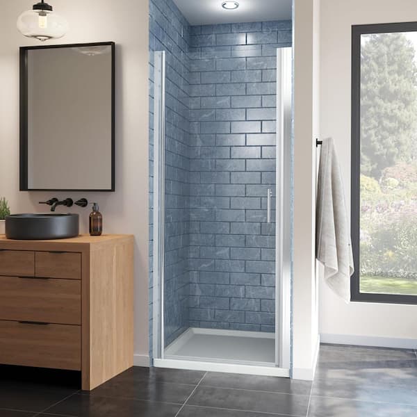 FORCLOVER 34 in. W x 72 in. H Pivot Semi-Frameless Shower Door in Chrome Finish with Clear Glass