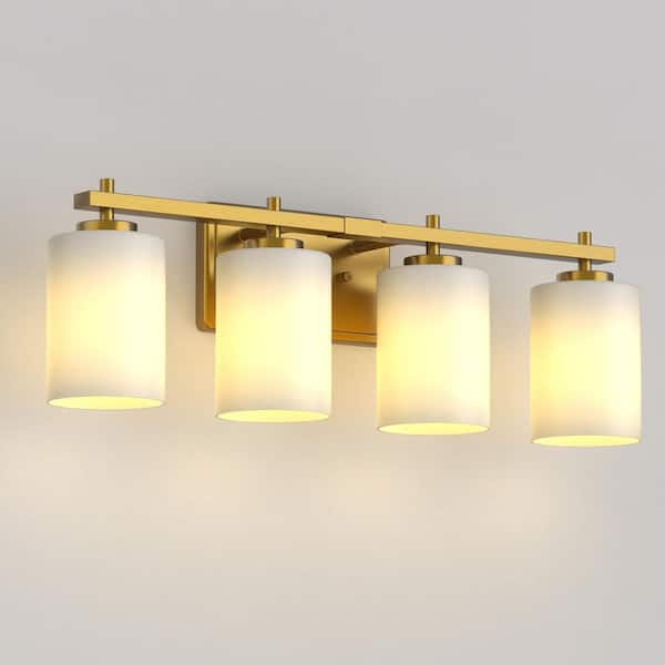 24 in. 4-Light Bathroom Vanity Light with Gold Iron Frame and Frosted Glass Shade