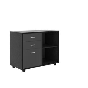 Oak Black-Light Grey File Cabinet with 3-Dawers and 2 Open Storage
