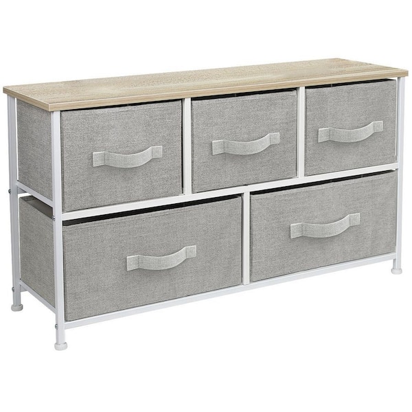Sorbus 5-Drawer Marble Black Dresser White Frame Wood Top Easy Pull Fabric Bins 11.87 in. L x 39.5 in. W x 24.62 in. H