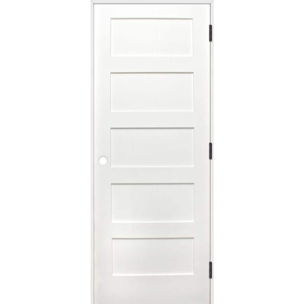 Pacific Entries 32 in. x 80 in. Shaker Unfinished 5-Panel Solid Core Primed Pine Wood Reversible Single Prehung Interior Door, White Prime
