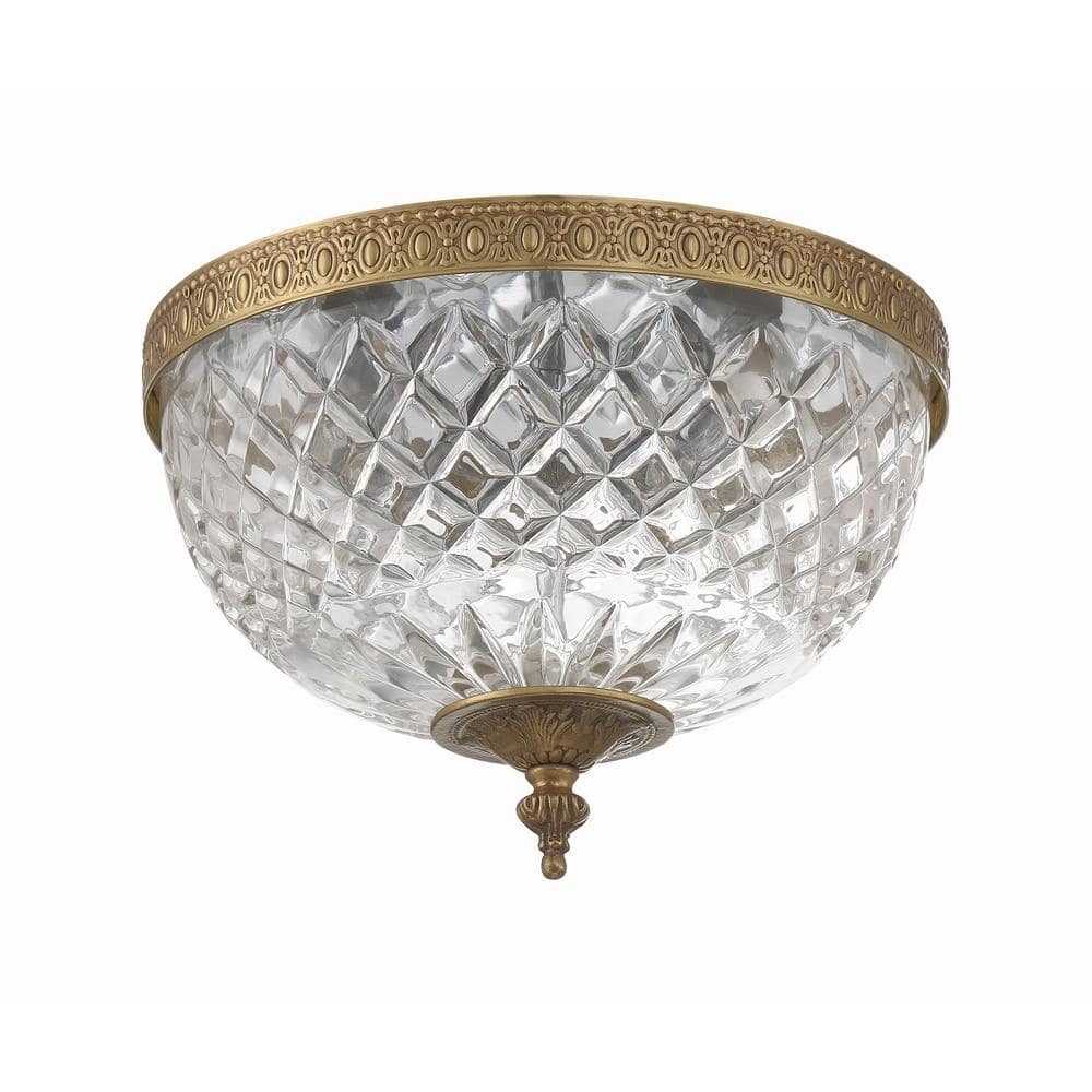 Olde Brass Crystal Bowl 2-Light Flush Mount