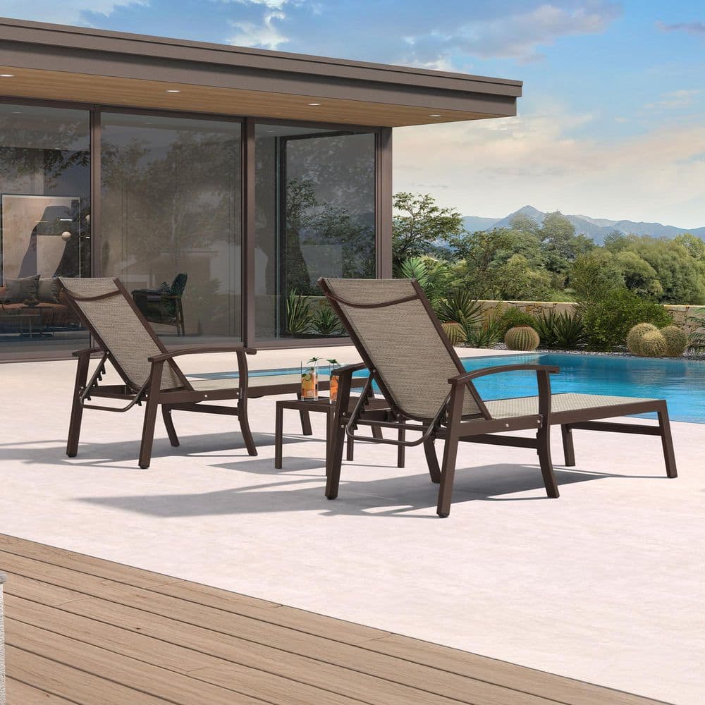 3-Pieces Metal Aluminum Outdoor Chaise Lounge Patio Lounge Chair with Side Table price history on PriceWatchPro