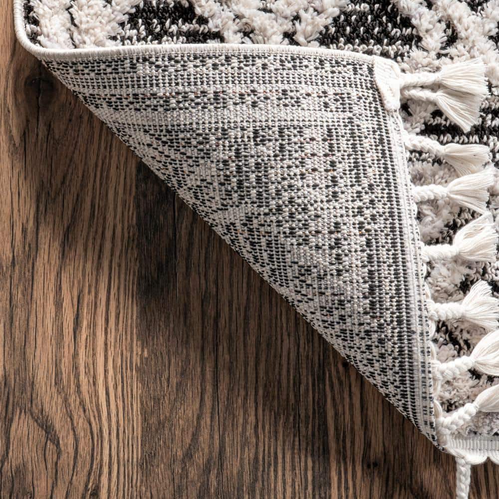 Grey Moroccan Lattice Tassel Runner Rug 2' x 6'