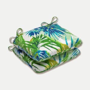 Floral 18.5 in. x 15.5 in. Outdoor Dining Chair Cushion in Blue/Green (Set of 2)