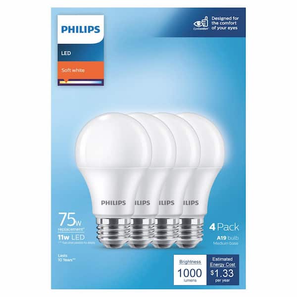 75-Watt Equivalent A19 Non-Dimmable E26 LED Light Bulb With EyeComfort Technology Soft White 2700K (4-Pack)