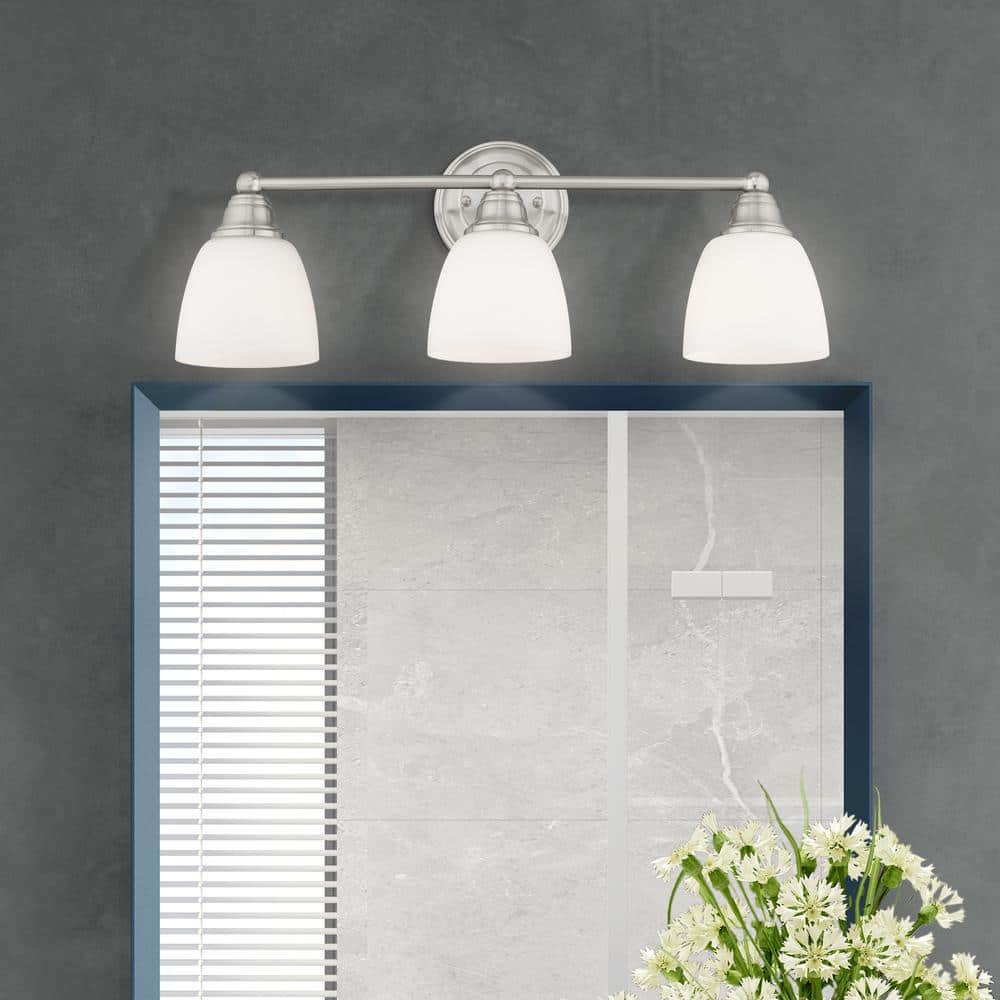 Somerville 23" Brushed Nickel 3-Light Vanity with Satin Opal White Glass