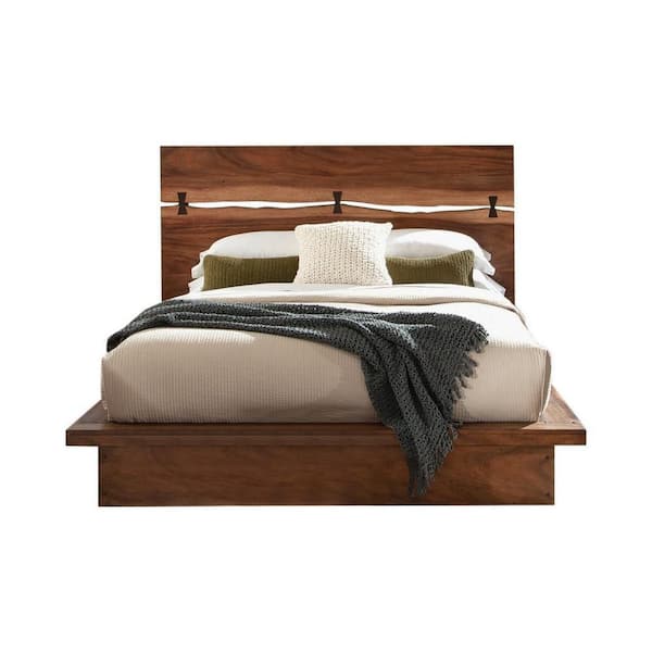 Benjara Zeko Brown Wood Frame King Size Platform Bed