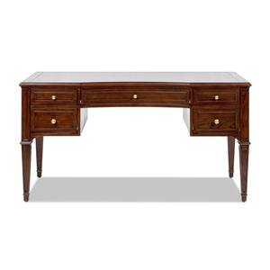 JTH LUXE Dauphin 59 in. Gold Accent 5-Drawer Wood Executive Desk in Walnut Brown