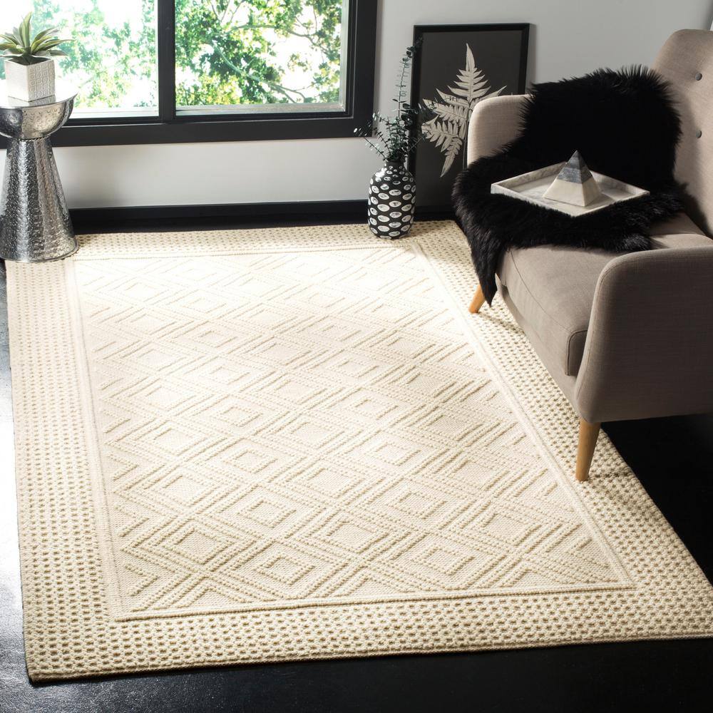 Ivory Hand-Knotted Wool Rectangular 6' x 9' Area Rug